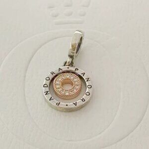 Pandora Signature Two-tone Logo Circles Dangle Charm Rose Gold-Plated